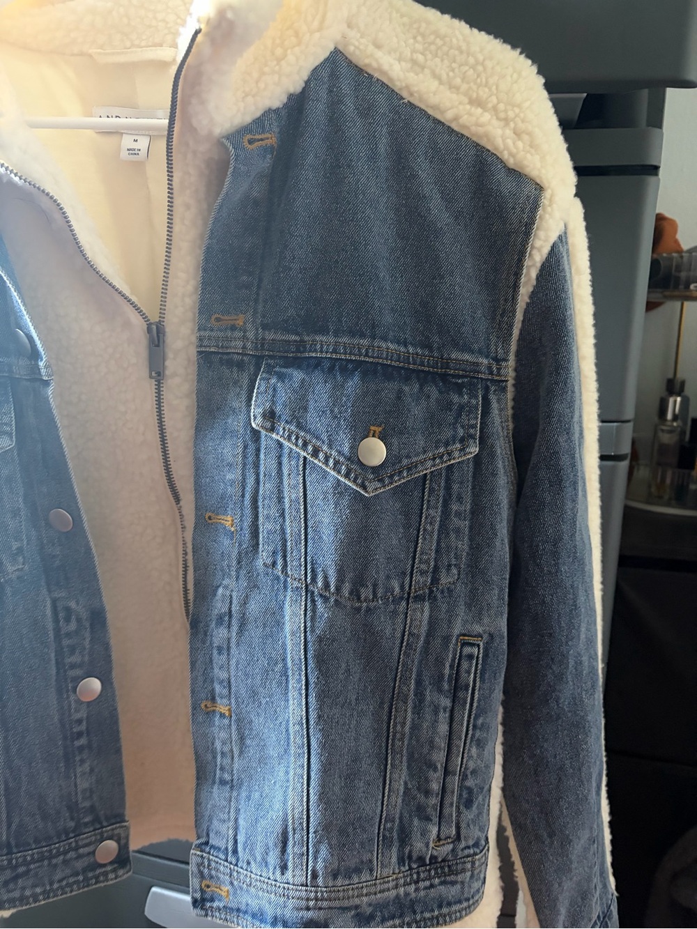 Sherpa-Lined Denim Jacket - Blue and Cream - Picture 2 of 4